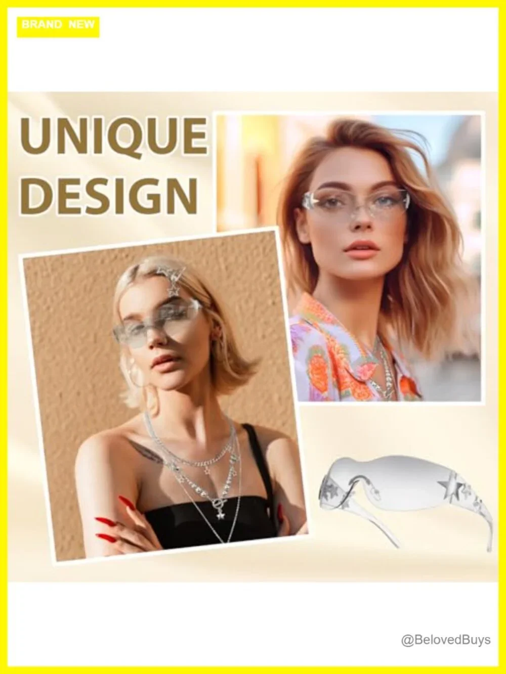 Y2K Silver Alloy Jewelry Set Star Necklace Bracelet Sunglasses Keychain